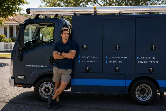 Our plumber with the service van on a Lane Cove job