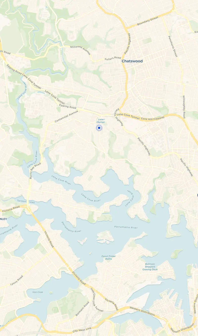 Map of the Lane Cove service area and the surrounding suburbs we cover.