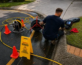 Plumber inspecting a blocked drain in Lane Cove