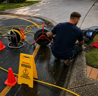 Burst drain pipe being repaired in Lane Cove
